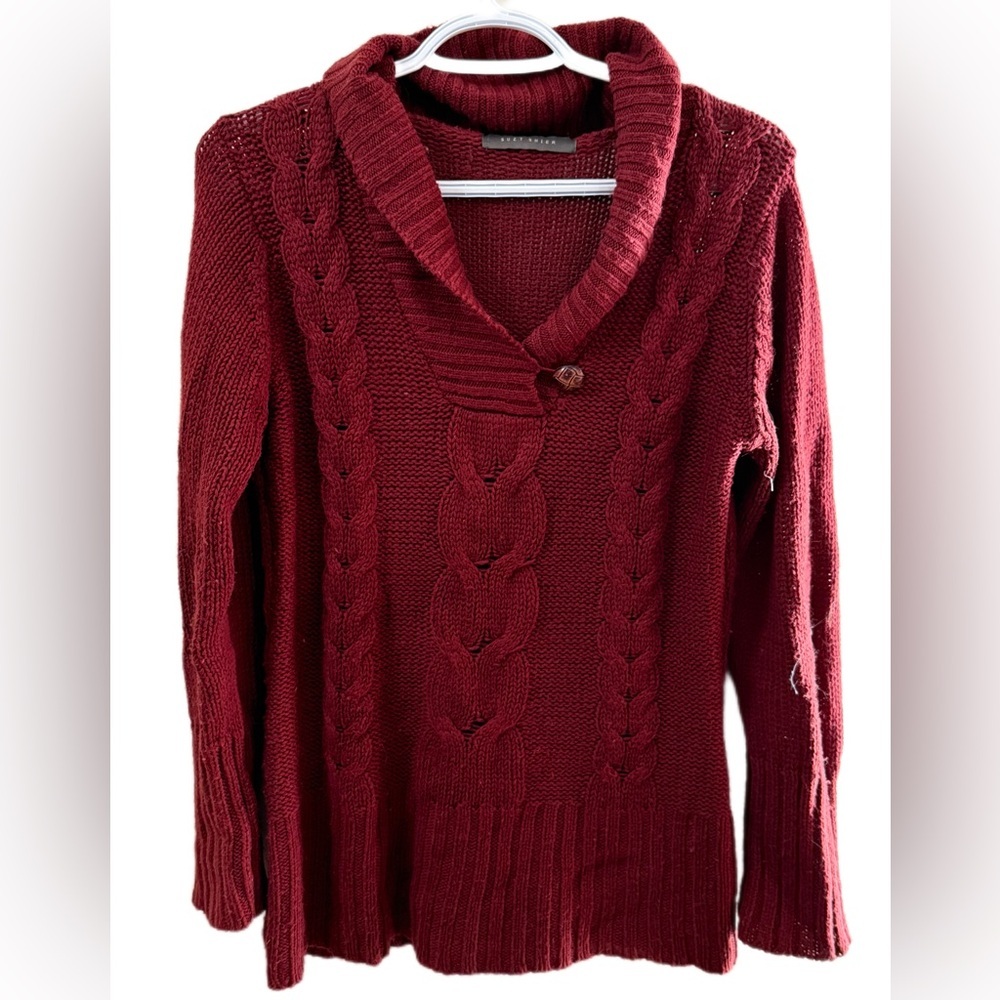 Suzy Shier Red Cowl Neck Cable Knit Sweater